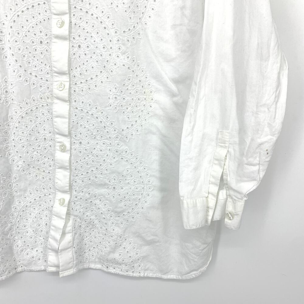J Jill White Eyelet Embroidered Button Front Blouse Womens Large Cotton Boho Top - Picture 4 of 6